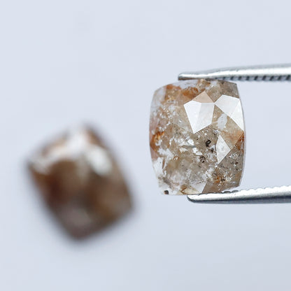3.24 CT Pair of Cushion cut Rustic Diamond Pair, 9.00 mm Natural Reddish Brown Earth Mined Diamonds
