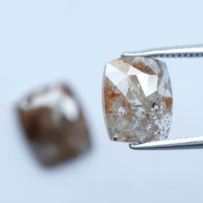 3.24 CT Pair of Cushion cut Rustic Diamond Pair, 9.00 mm Natural Reddish Brown Earth Mined Diamonds