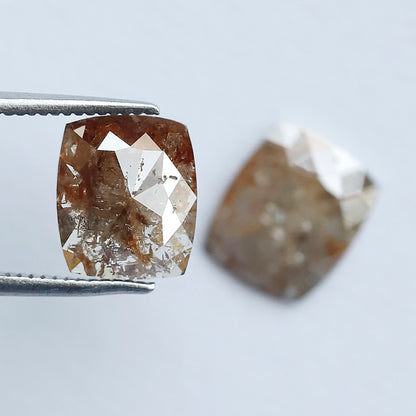 3.24 CT Pair of Cushion cut Rustic Diamond Pair, 9.00 mm Natural Reddish Brown Earth Mined Diamonds