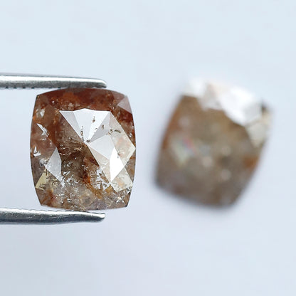 3.24 CT Pair of Cushion cut Rustic Diamond Pair, 9.00 mm Natural Reddish Brown Earth Mined Diamonds