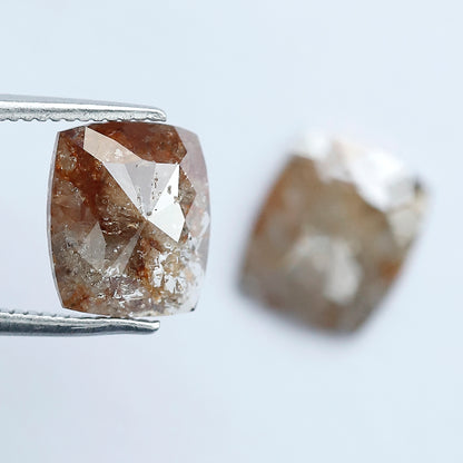 3.24 CT Pair of Cushion cut Rustic Diamond Pair, 9.00 mm Natural Reddish Brown Earth Mined Diamonds