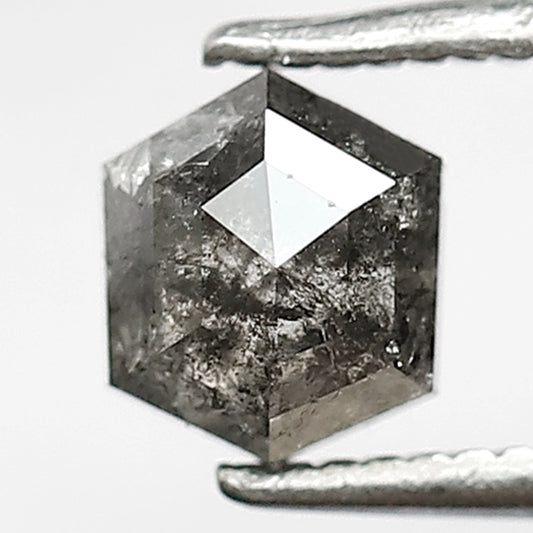 0.88 CT Loose Natural Grey Black Color Diamond 5.8 MM Hexagon Shape Salt and Pepper Diamond custom Prong Setting Ring