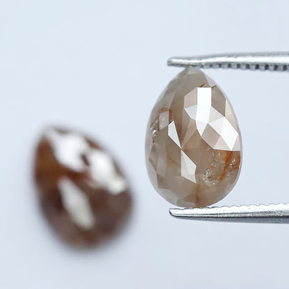 2.80 CT Pear Cut Rustic Diamond Pair for Earrings – Natural Reddish Gray Conflict Free Loose Diamonds