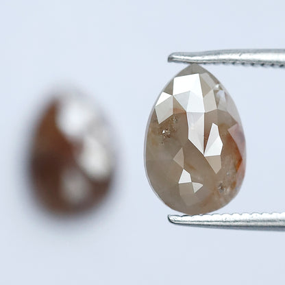 2.80 CT Pear Cut Rustic Diamond Pair for Earrings – Natural Reddish Gray Conflict Free Loose Diamonds