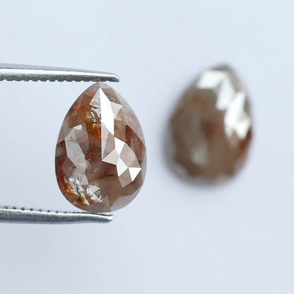 2.80 CT Pear Cut Rustic Diamond Pair for Earrings – Natural Reddish Gray Conflict Free Loose Diamonds