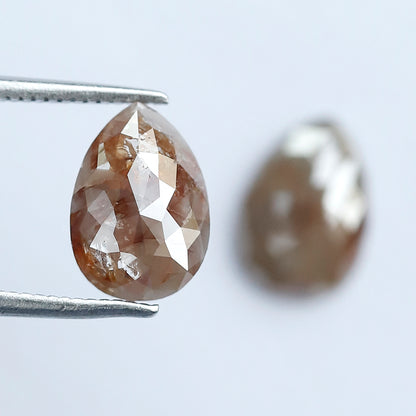 2.80 CT Pear Cut Rustic Diamond Pair for Earrings – Natural Reddish Gray Conflict Free Loose Diamonds