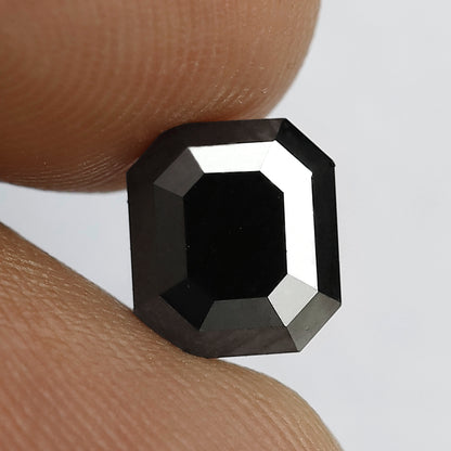 2.12 CT Emerald cut Loose Conflict Free Diamond, 7.60 x 6.70 mm Natural Treated Black Diamond For Wedding Ring