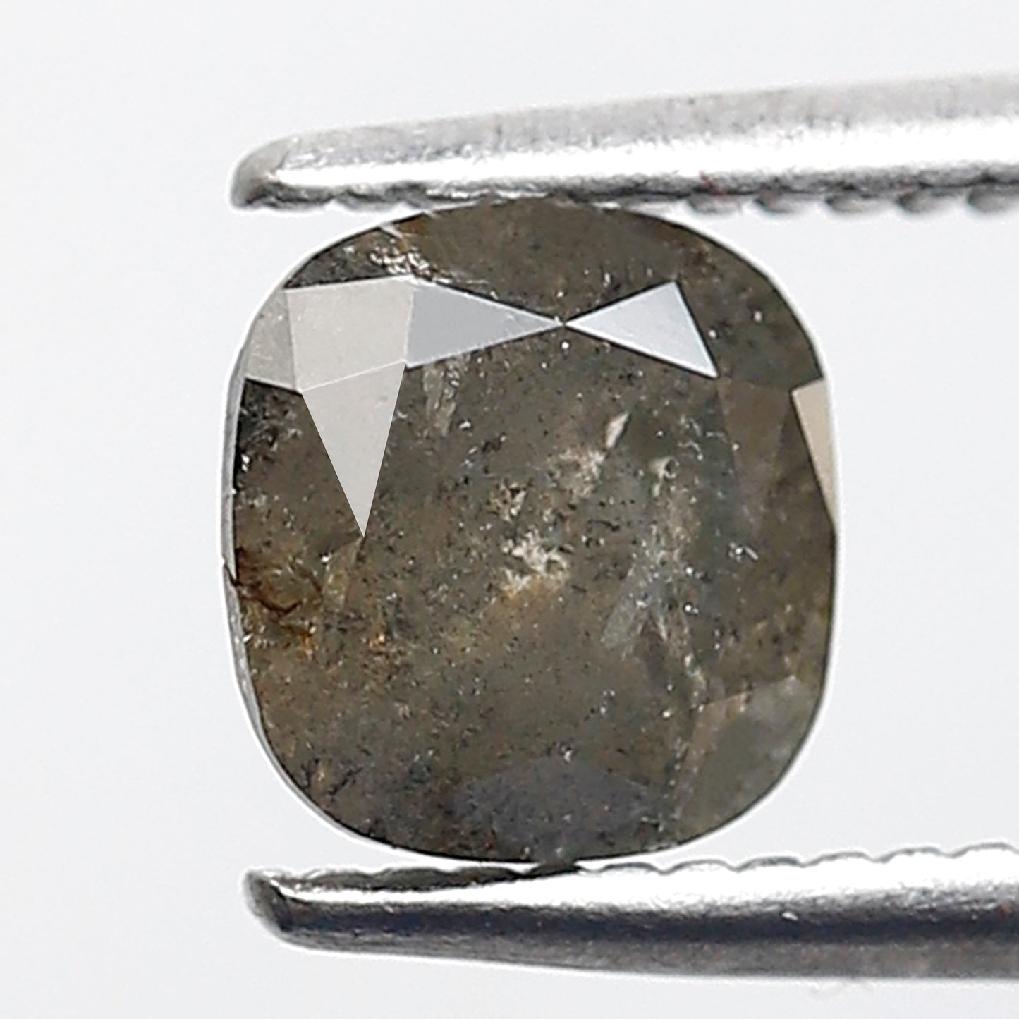 0.87 Ct Cushion Shape Salt and Pepper Diamond 5 mm Natural Loose Greenish Gray Color Diamond