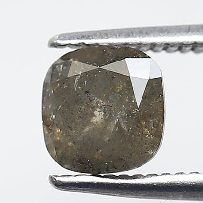 0.87 Ct Cushion Shape Salt and Pepper Diamond 5 mm Natural Loose Greenish Gray Color Diamond