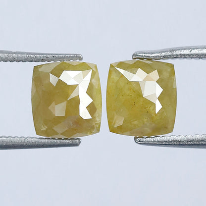 1.71 CT Cushion Cut Rustic Loose Diamond Pair – 6.10 mm Earth Mined Natural Greenish Yellow Diamonds