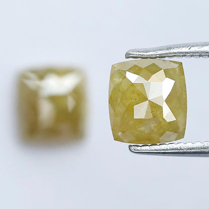 1.71 CT Cushion Cut Rustic Loose Diamond Pair – 6.10 mm Earth Mined Natural Greenish Yellow Diamonds