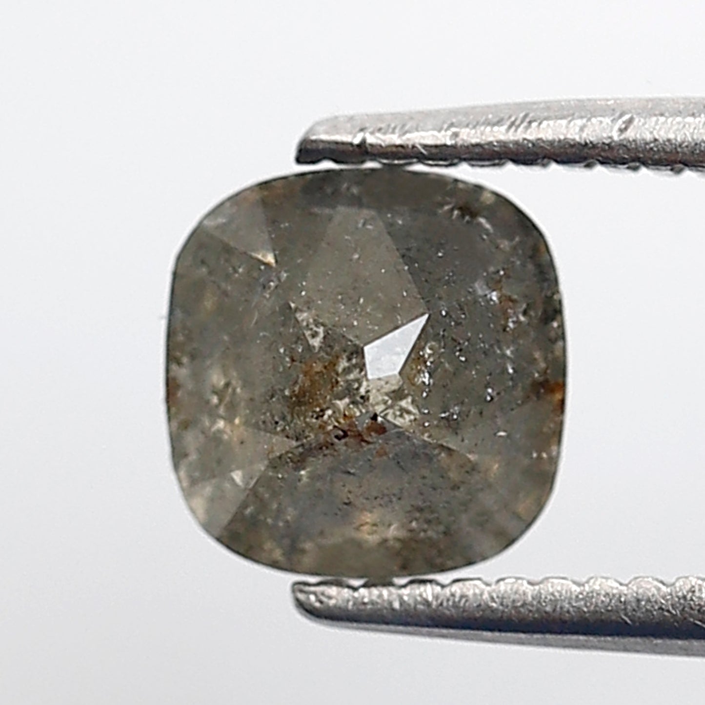 0.87 Ct Cushion Shape Salt and Pepper Diamond 5 mm Natural Loose Greenish Gray Color Diamond
