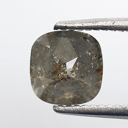 0.87 Ct Cushion Shape Salt and Pepper Diamond 5 mm Natural Loose Greenish Gray Color Diamond