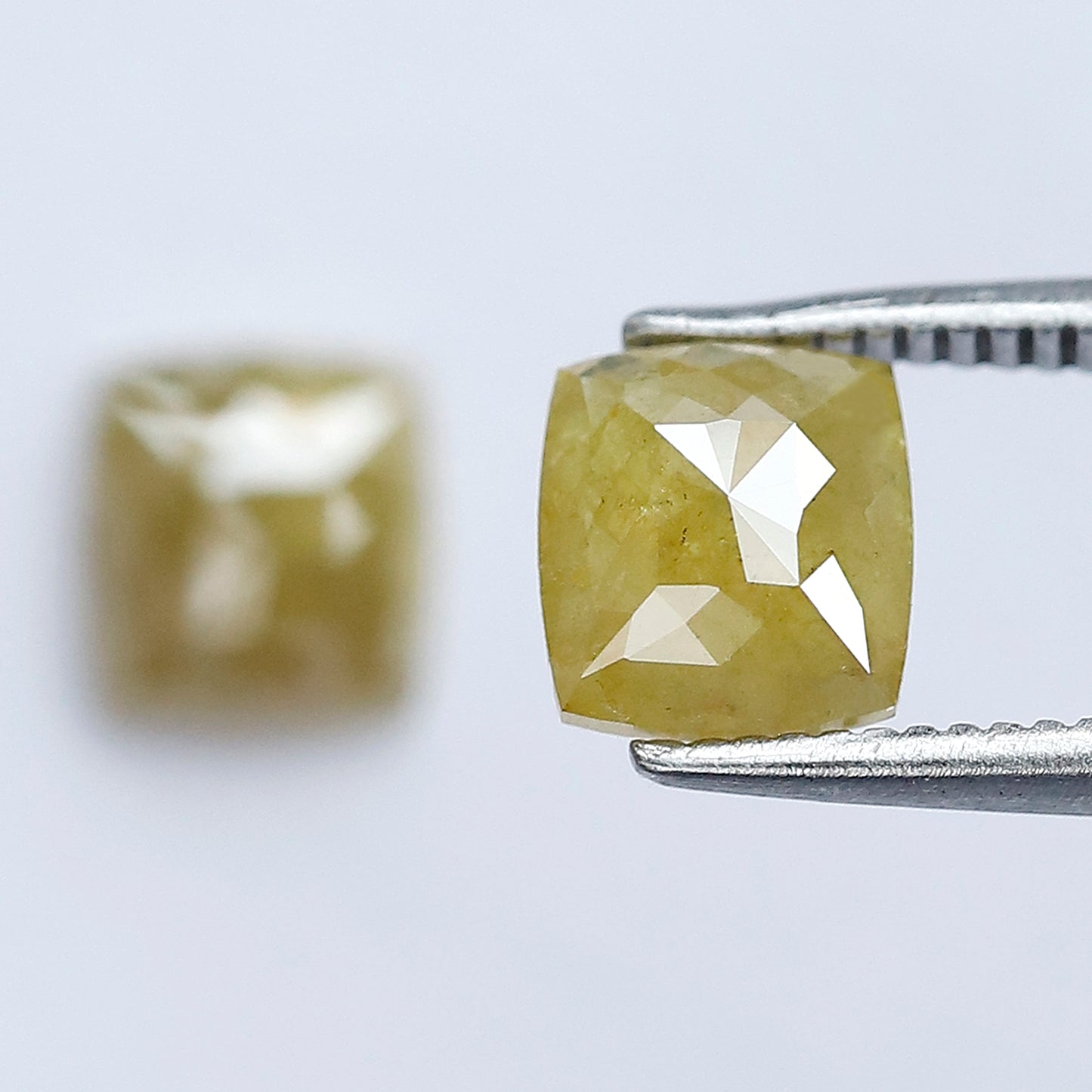 1.71 CT Cushion Cut Rustic Loose Diamond Pair – 6.10 mm Earth Mined Natural Greenish Yellow Diamonds