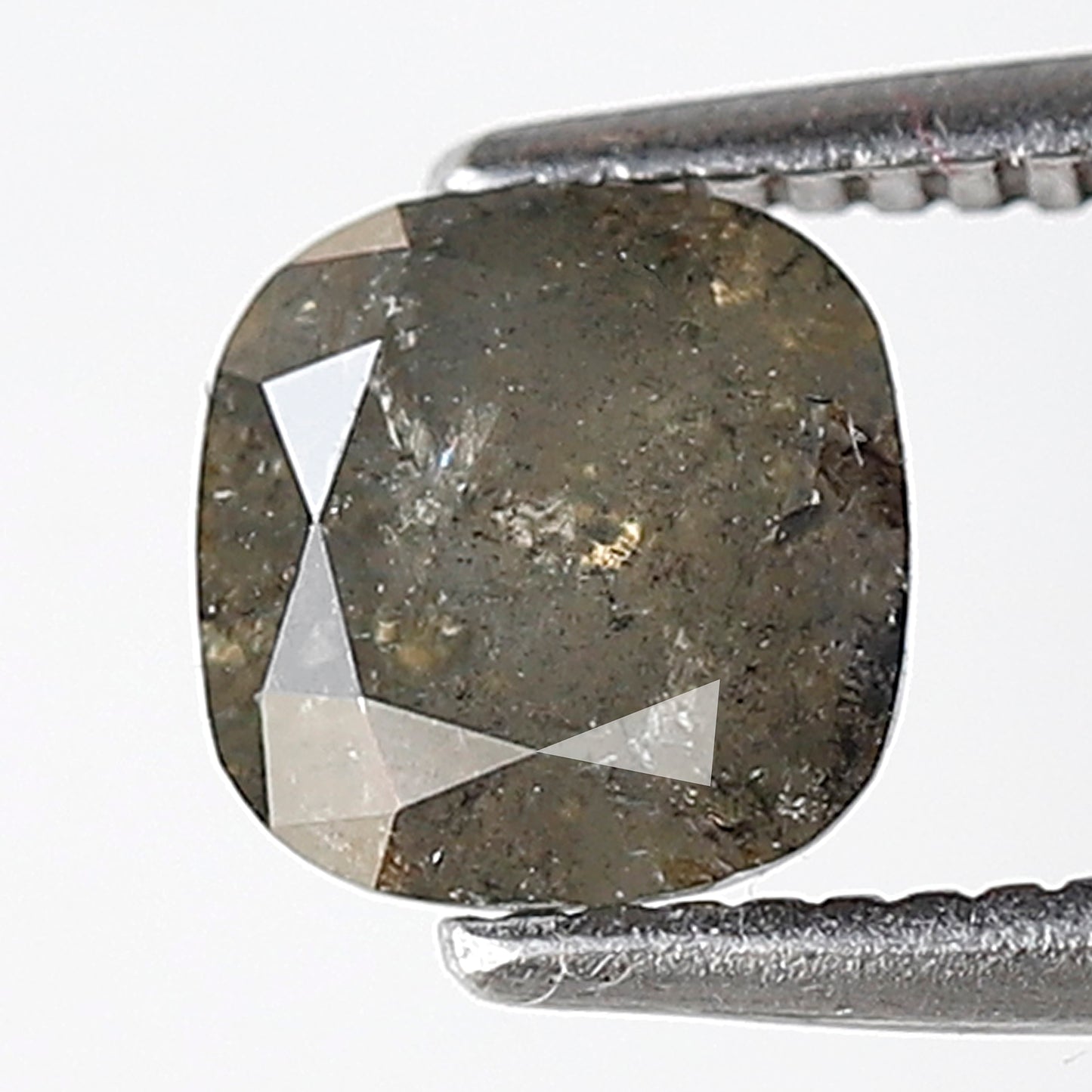 0.87 Ct Cushion Shape Salt and Pepper Diamond 5 mm Natural Loose Greenish Gray Color Diamond