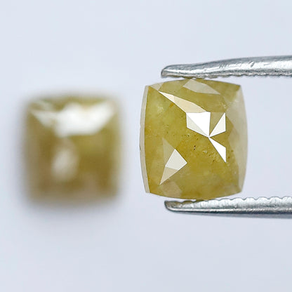 1.71 CT Cushion Cut Rustic Loose Diamond Pair – 6.10 mm Earth Mined Natural Greenish Yellow Diamonds