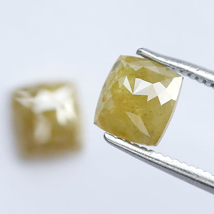 1.71 CT Cushion Cut Rustic Loose Diamond Pair – 6.10 mm Earth Mined Natural Greenish Yellow Diamonds
