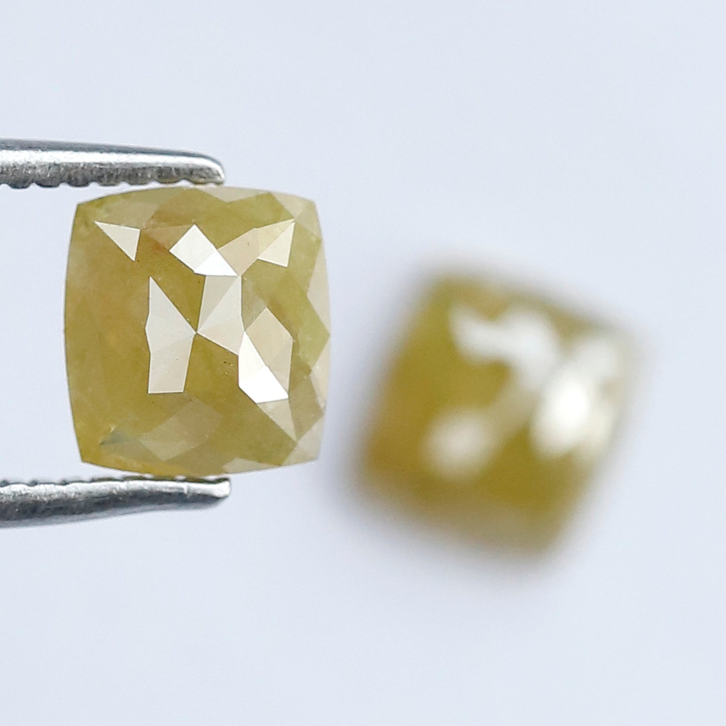1.71 CT Cushion Cut Rustic Loose Diamond Pair – 6.10 mm Earth Mined Natural Greenish Yellow Diamonds