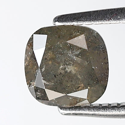 0.87 Ct Cushion Shape Salt and Pepper Diamond 5 mm Natural Loose Greenish Gray Color Diamond