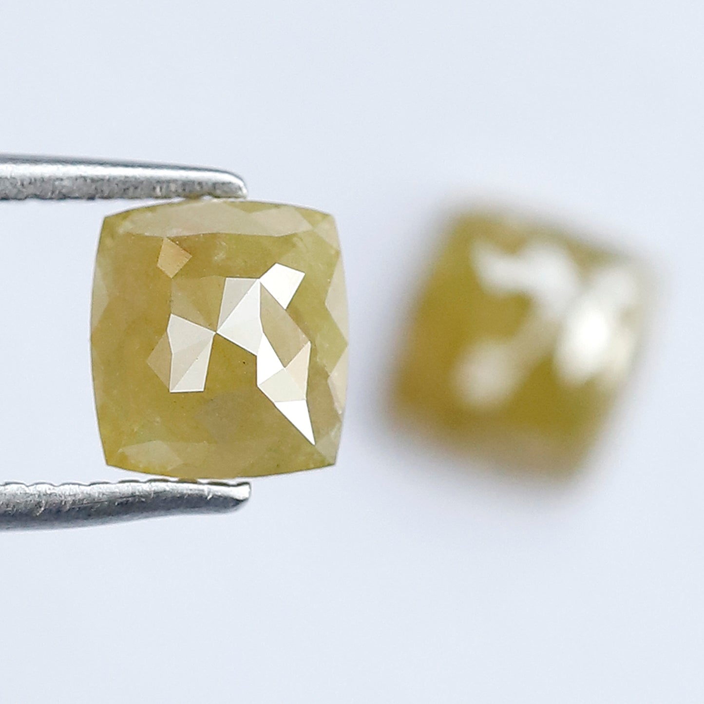 1.71 CT Cushion Cut Rustic Loose Diamond Pair – 6.10 mm Earth Mined Natural Greenish Yellow Diamonds