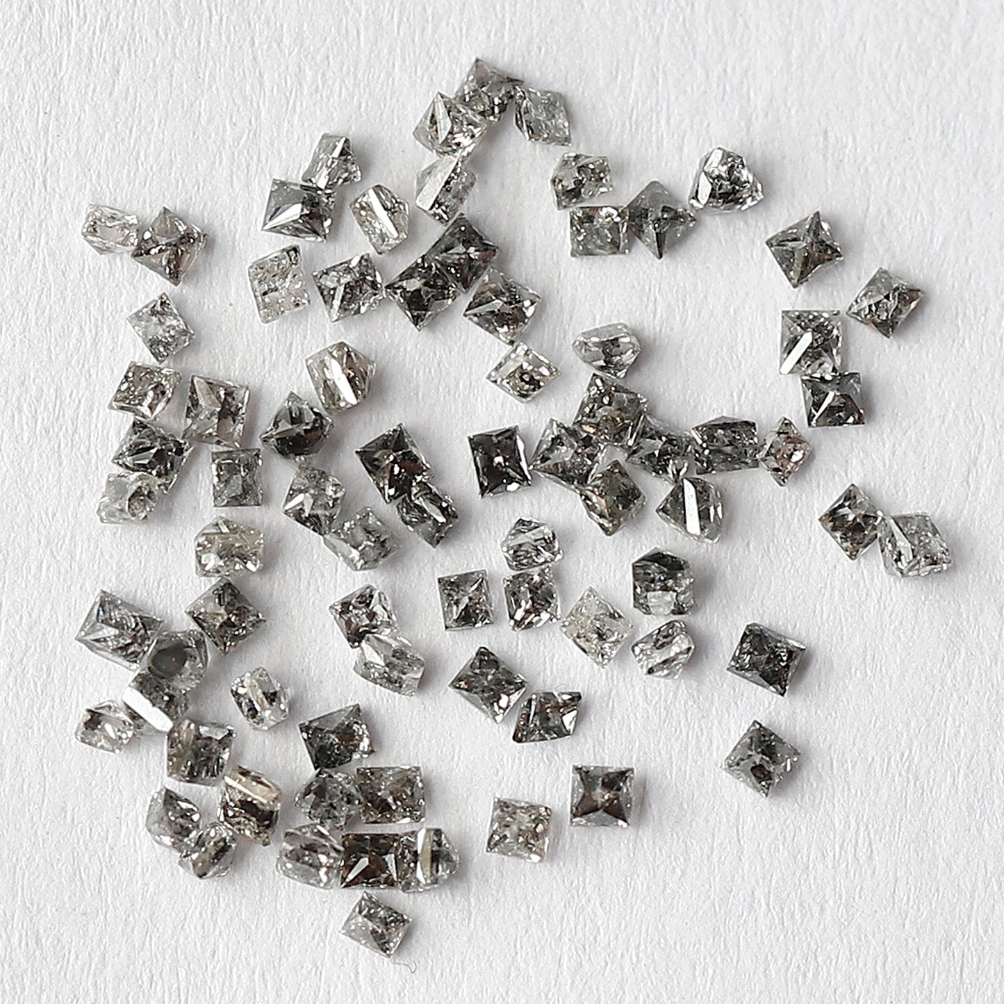 0.95 CT Princess Cut Salt and Pepper Diamond Lot, Natural Gray Black Loose Diamonds, 78 Pcs Earth Mined Diamonds for Jewelry Making