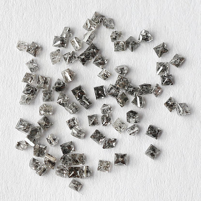 0.95 CT Princess Cut Salt and Pepper Diamond Lot, Natural Gray Black Loose Diamonds, 78 Pcs Earth Mined Diamonds for Jewelry Making