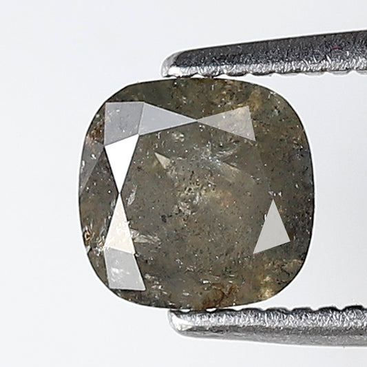 0.87 Ct Cushion Shape Salt and Pepper Diamond 5 mm Natural Loose Greenish Gray Color Diamond