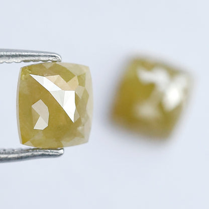 1.71 CT Cushion Cut Rustic Loose Diamond Pair – 6.10 mm Earth Mined Natural Greenish Yellow Diamonds