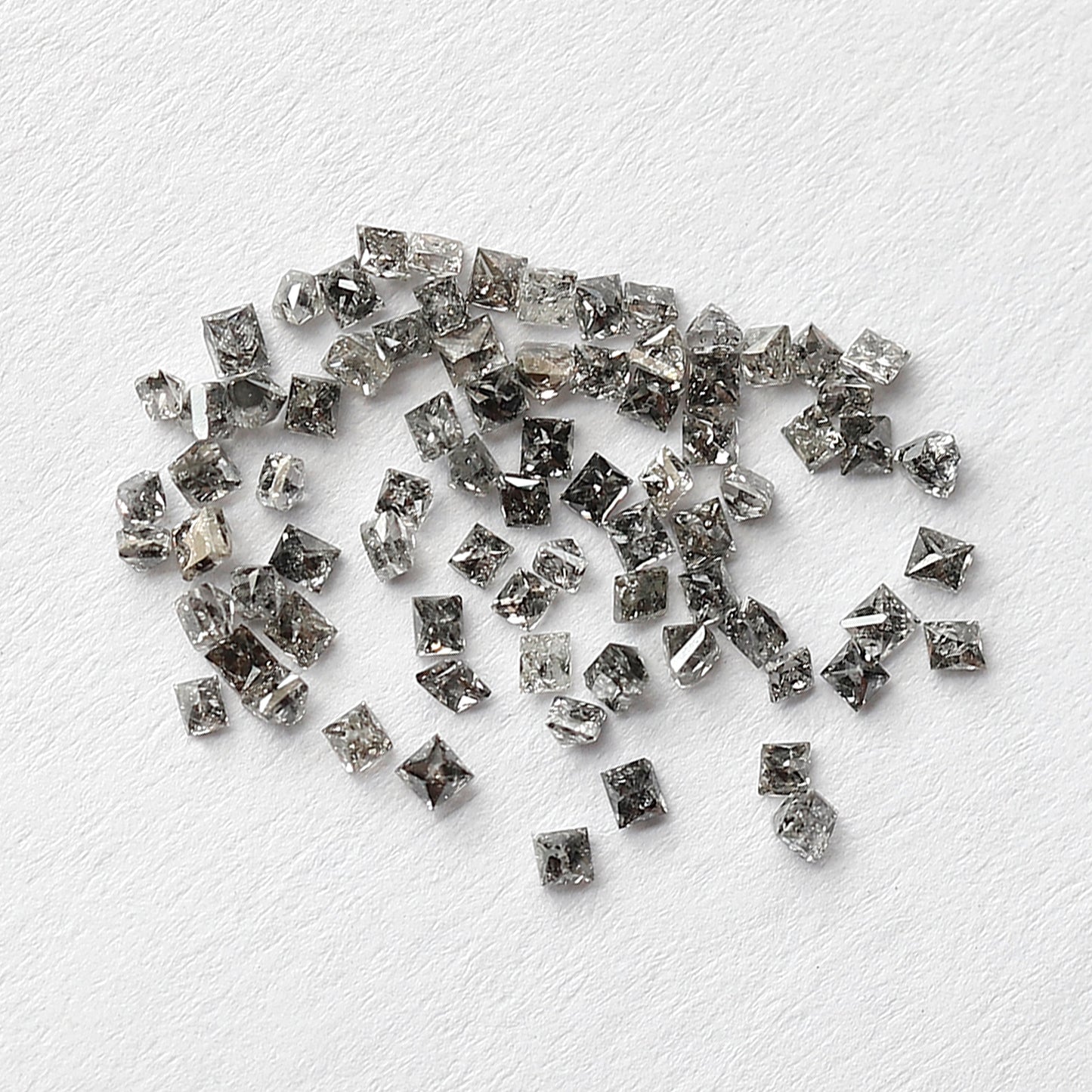 0.95 CT Princess Cut Salt and Pepper Diamond Lot, Natural Gray Black Loose Diamonds, 78 Pcs Earth Mined Diamonds for Jewelry Making