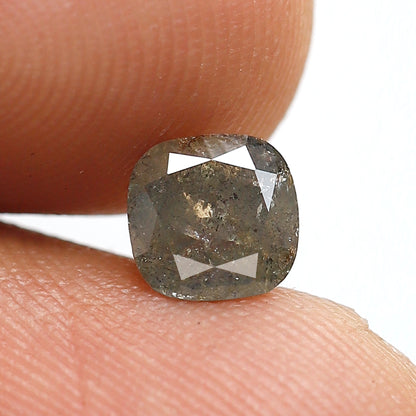 0.87 Ct Cushion Shape Salt and Pepper Diamond 5 mm Natural Loose Greenish Gray Color Diamond