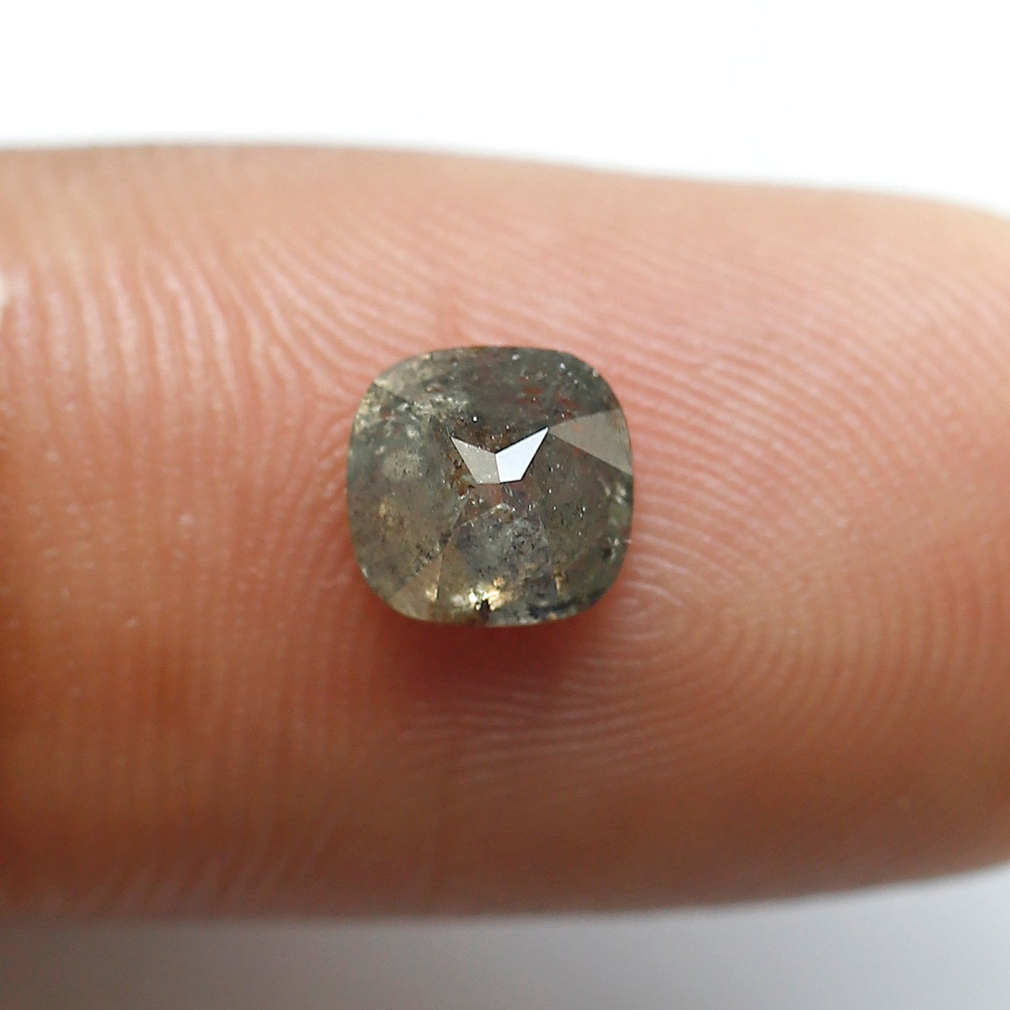 0.87 Ct Cushion Shape Salt and Pepper Diamond 5 mm Natural Loose Greenish Gray Color Diamond