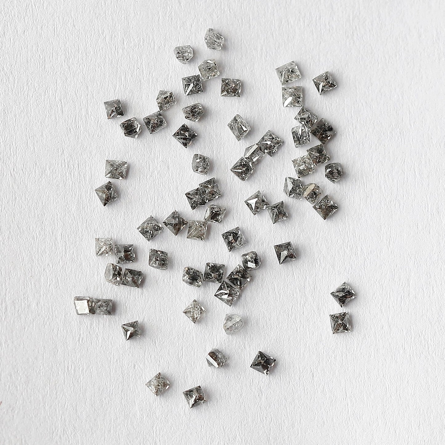 Natural 1.03 Carat Salt and Pepper Diamond Lot Princess Cut, Gray Black 61 Pcs Loose Earth Mined Jewelry Stones