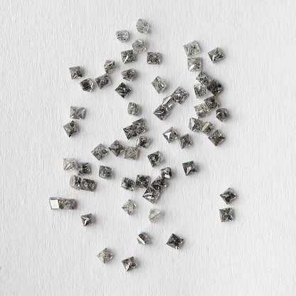 Natural 1.03 Carat Salt and Pepper Diamond Lot Princess Cut, Gray Black 61 Pcs Loose Earth Mined Jewelry Stones