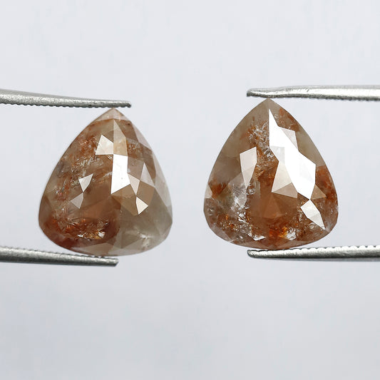 6.69 CT Large Pear Shape Rustic Diamond Pair, Natural Reddish Loose Conflict Free Diamond For Stud Earrings and Jewelry