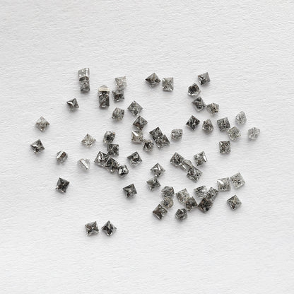 Natural 1.03 Carat Salt and Pepper Diamond Lot Princess Cut, Gray Black 61 Pcs Loose Earth Mined Jewelry Stones