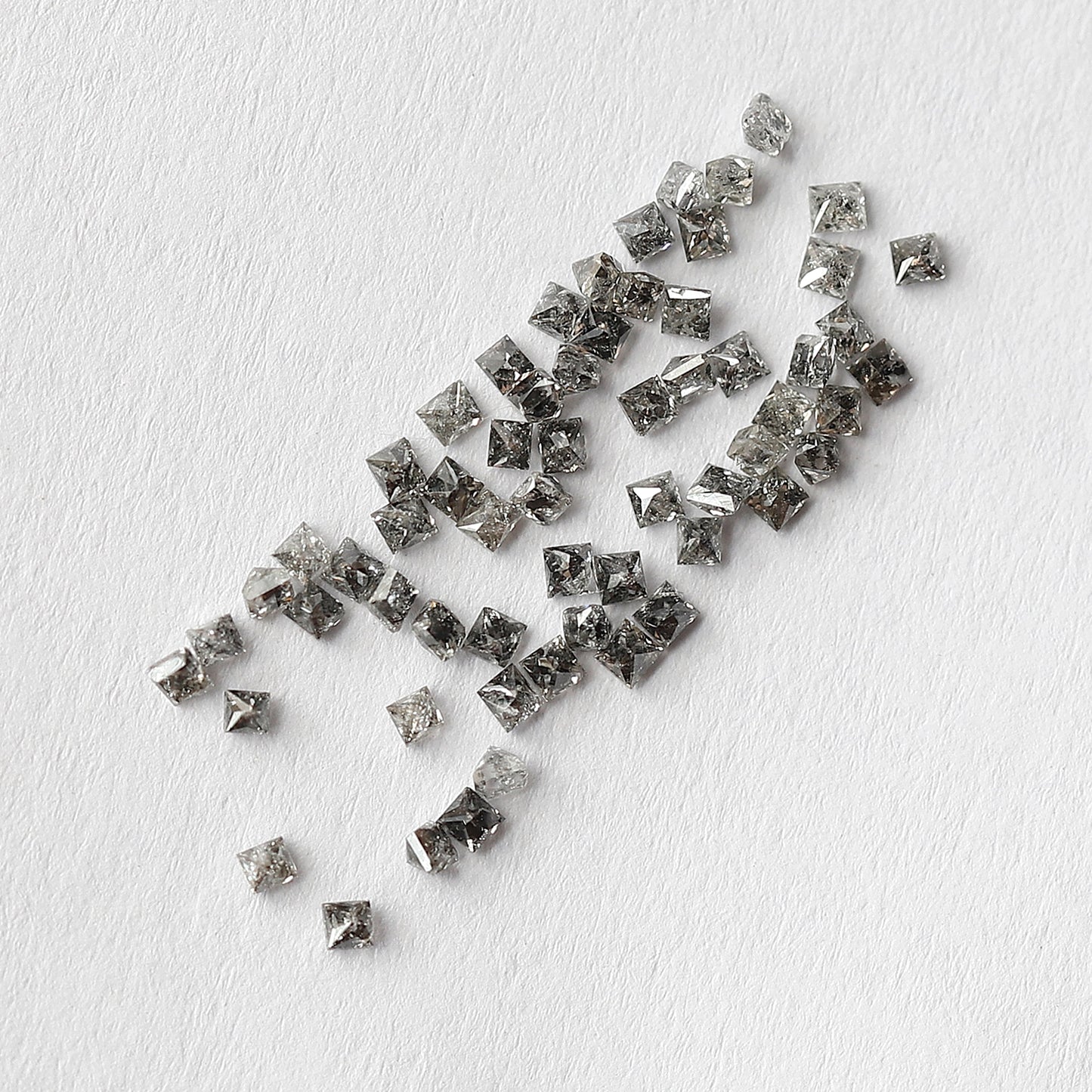 Natural 1.03 Carat Salt and Pepper Diamond Lot Princess Cut, Gray Black 61 Pcs Loose Earth Mined Jewelry Stones