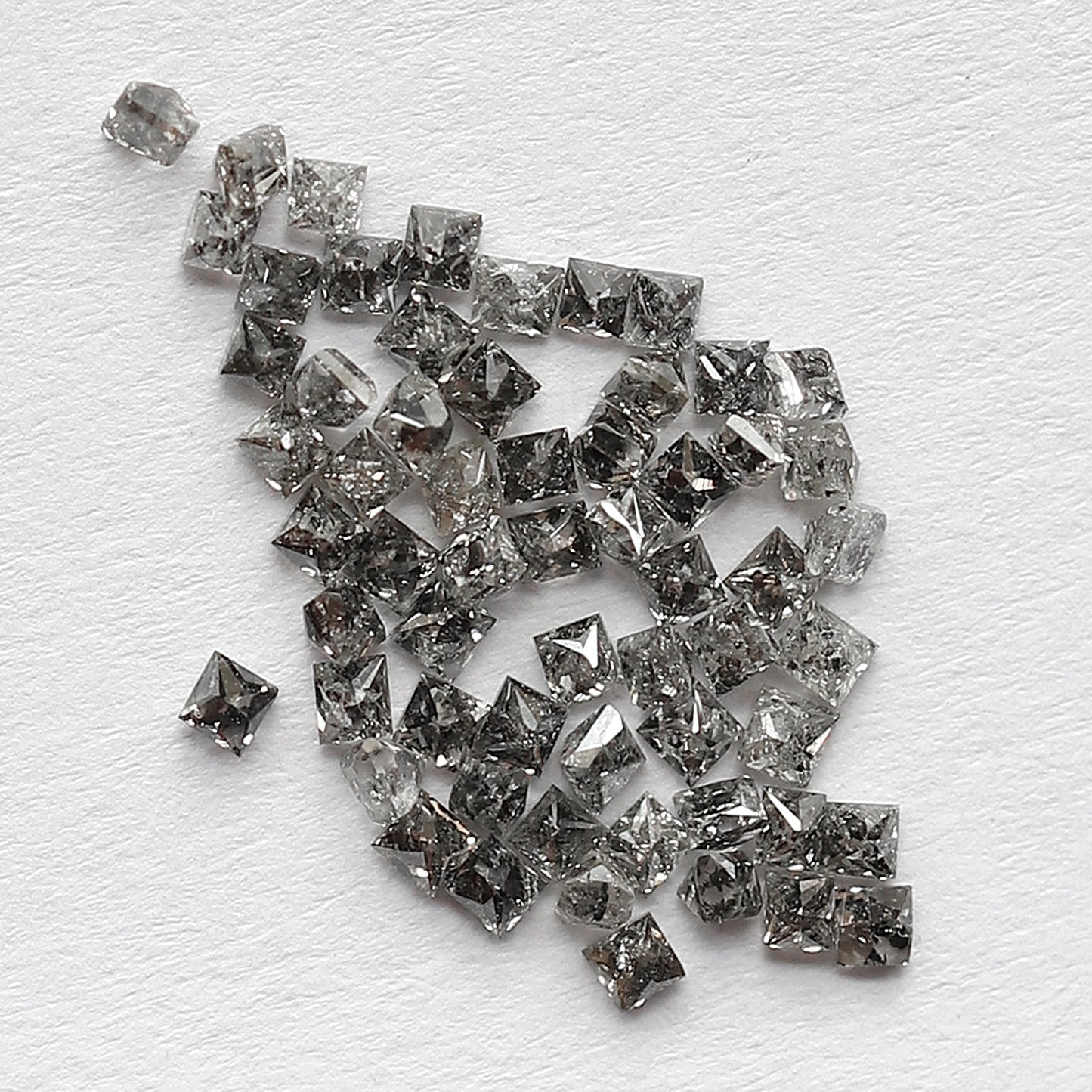 Natural 1.03 Carat Salt and Pepper Diamond Lot Princess Cut, Gray Black 61 Pcs Loose Earth Mined Jewelry Stones