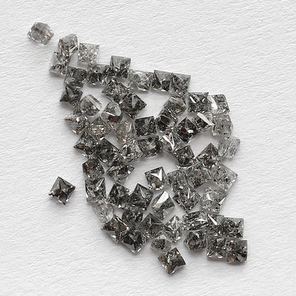 Natural 1.03 Carat Salt and Pepper Diamond Lot Princess Cut, Gray Black 61 Pcs Loose Earth Mined Jewelry Stones
