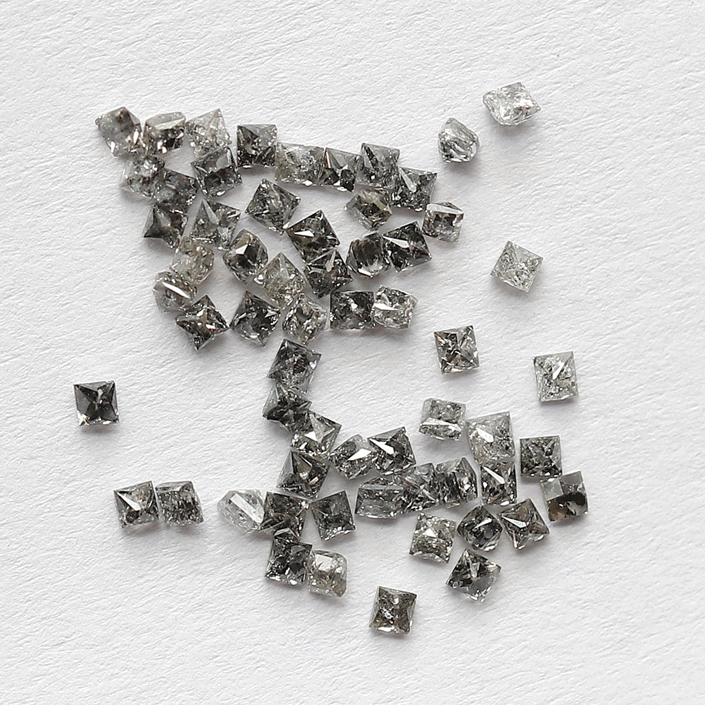 Natural 1.03 Carat Salt and Pepper Diamond Lot Princess Cut, Gray Black 61 Pcs Loose Earth Mined Jewelry Stones