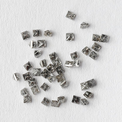 Princess Cut Salt and Pepper Diamond Lot 0.82 CT, Natural Gray Black 43 Pcs Loose Diamonds, Raw Earth Mined Stones for Jewelry