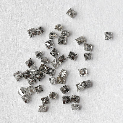 Princess Cut Salt and Pepper Diamond Lot 0.82 CT, Natural Gray Black 43 Pcs Loose Diamonds, Raw Earth Mined Stones for Jewelry