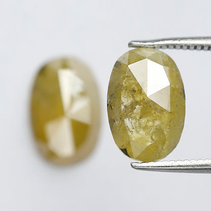 3.26 CT Oval Loose Diamond Pair, Natural Yellowish Earth Mined Rustic Diamonds For Jewelry