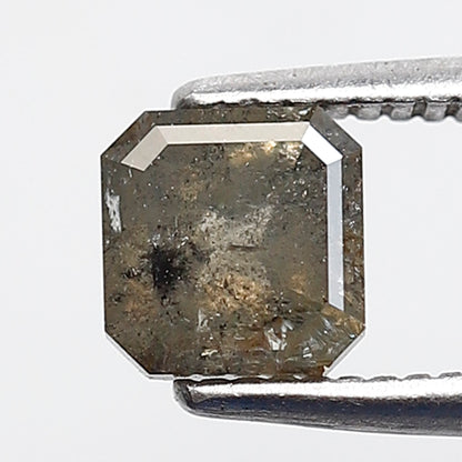 0.80 Ct Square Emerald Shape Salt and Pepper Diamond 5 MM Greenish Gray Color Natural Loose Diamond
