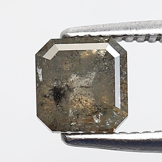 0.80 Ct Square Emerald Shape Salt and Pepper Diamond 5 MM Greenish Gray Color Natural Loose Diamond