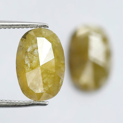3.26 CT Oval Loose Diamond Pair, Natural Yellowish Earth Mined Rustic Diamonds For Jewelry