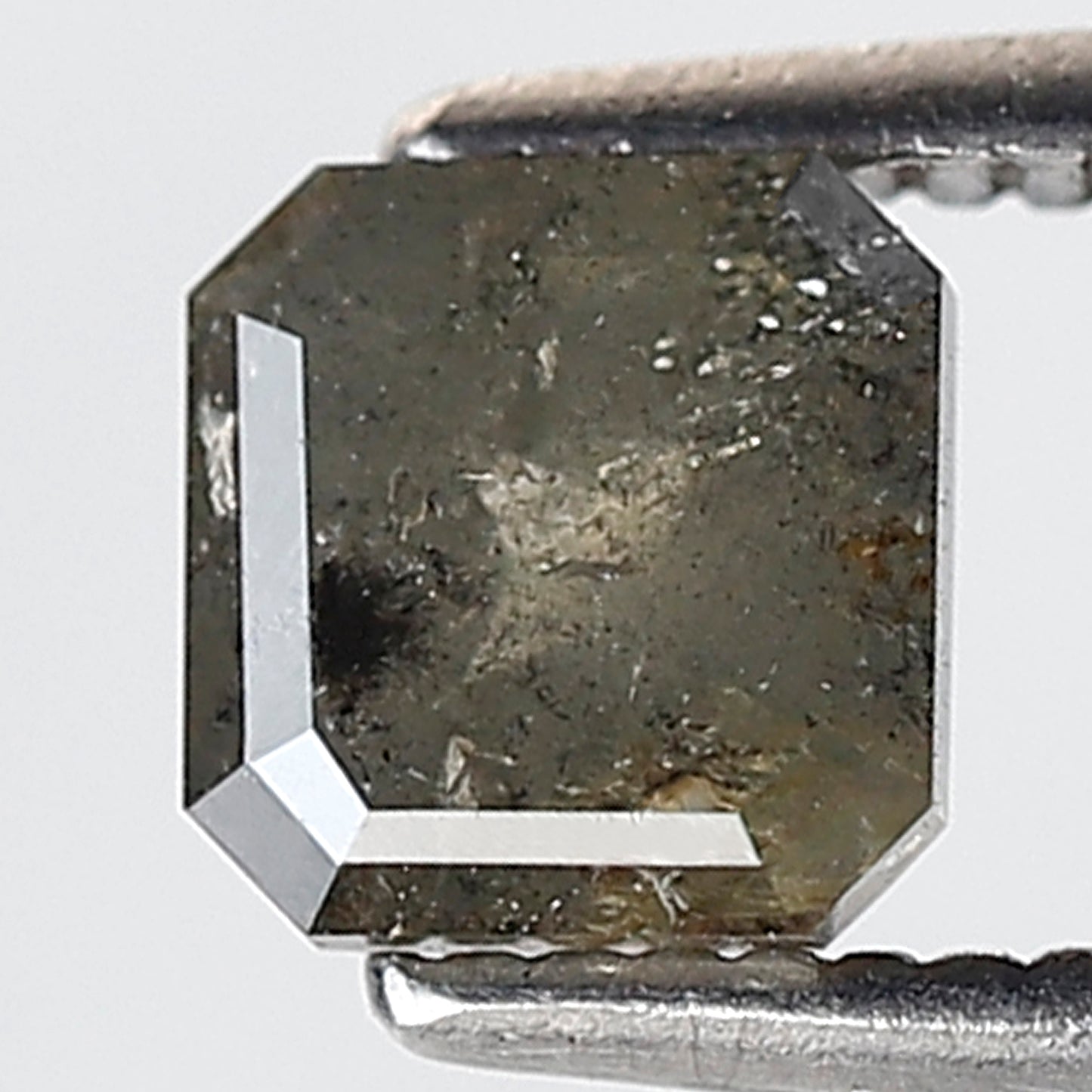 0.80 Ct Square Emerald Shape Salt and Pepper Diamond 5 MM Greenish Gray Color Natural Loose Diamond