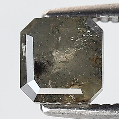 0.80 Ct Square Emerald Shape Salt and Pepper Diamond 5 MM Greenish Gray Color Natural Loose Diamond