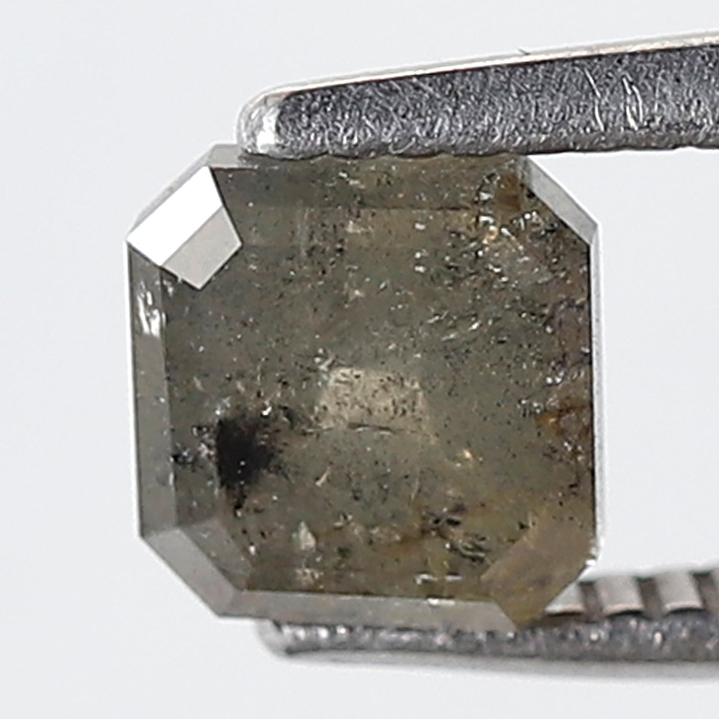 0.80 Ct Square Emerald Shape Salt and Pepper Diamond 5 MM Greenish Gray Color Natural Loose Diamond