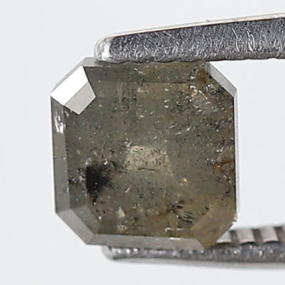 0.80 Ct Square Emerald Shape Salt and Pepper Diamond 5 MM Greenish Gray Color Natural Loose Diamond