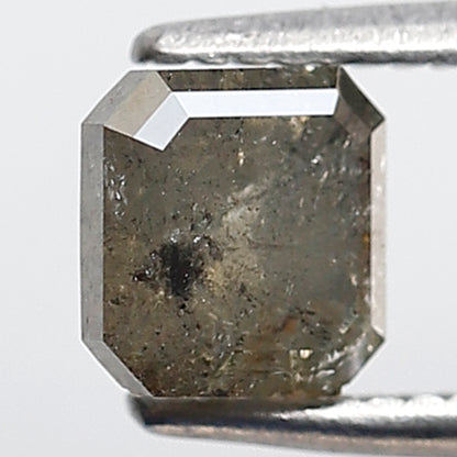 0.80 Ct Square Emerald Shape Salt and Pepper Diamond 5 MM Greenish Gray Color Natural Loose Diamond
